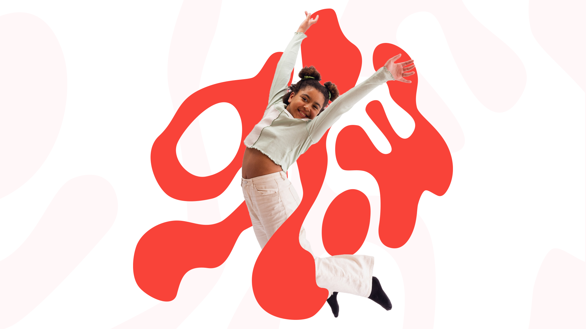 Glow-tekstin sisällä lapsi hyppää.