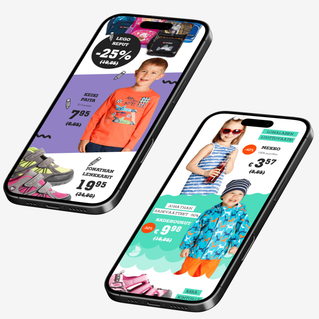 Kaksi matkapuhelinta, joiden ruuduilla on uutiskirje.