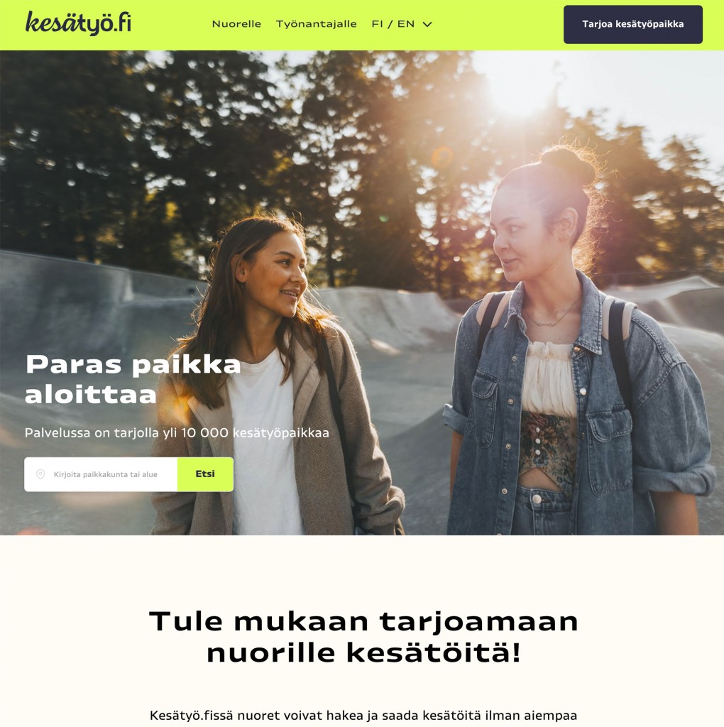 Kesätyö.fi-palvelun etusivu.